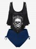 Plus Size & Curve Gothic Skull Print Ruffled Overlay Tankini Swimwear -  