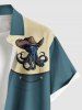 Plus Size Octopus Hat Colorblock Print Buttons Pocket Hawaii Shirt For Men -  