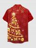 Plus Size Christmas Tree Bowknot Ball Bell Flowers Snowflake Print Buttons Pocket Shirt For Men - Rouge 2XL