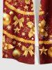 Plus Size Christmas Tree Bowknot Ball Bell Flowers Snowflake Print Buttons Pocket Shirt For Men - Rouge 2XL
