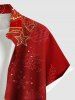 Plus Size Christmas Tree Bowknot Ball Bell Flowers Snowflake Print Buttons Pocket Shirt For Men - Rouge 2XL