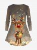 T-shirt à manches longues grande taille avec imprimé de flocons de neige et de lumières de Noël en forme de cerf - Bronze XS