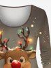 T-shirt à manches longues grande taille avec imprimé de flocons de neige et de lumières de Noël en forme de cerf - Bronze XS