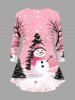 T-shirt à manches longues grande taille avec imprimé sapin de Noël, bonhomme de neige et flocons de neige - Rose clair 2X
