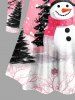 T-shirt à manches longues grande taille avec imprimé sapin de Noël, bonhomme de neige et flocons de neige - Rose clair 2X