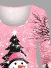 T-shirt à manches longues grande taille avec imprimé sapin de Noël, bonhomme de neige et flocons de neige - Rose clair 2X