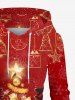 Plus Size Christmas Tree Bowknot Ball Bell Flowers Snowflake Print Lace Up Drawstring Hoodie Dress -  