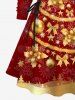 Plus Size Christmas Tree Bowknot Ball Bell Flowers Snowflake Print Lace Up Drawstring Hoodie Dress -  