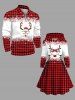 Plus Size Christmas Plaid Elk Bowknot Snowflake Print Drawsting Hoodie Dress -  