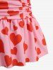 Heart Print Ruched Skirt 3 Piece Tankini Swimsuit -  
