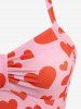 Heart Print Ruched Skirt 3 Piece Tankini Swimsuit -  