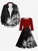 Robe midi vintage années 50 imprimée flocons de neige ombrés - Rouge 3XL