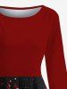 Robe midi vintage années 50 imprimée flocons de neige ombrés - Rouge 3XL