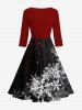 Robe midi vintage années 50 imprimée flocons de neige ombrés - Rouge 3XL