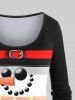 T-shirt à manches longues pour femme, imprimé bonhomme de neige de Noël, grandes tailles - Noir XS