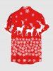 Plus Size Christmas Elk Snowflake Print Buttons Pocket Shirt For Men -  