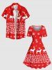 Plus Size Christmas Elk Snowflake Print Vintage Dress -  
