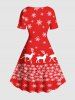 Plus Size Christmas Elk Snowflake Print Vintage Dress -  