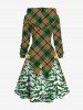 Plus Size Christmas Tree Plaid Print Lace Up Hooded A Line Dress -  