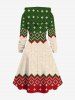 Plus Size 3D Knit Christmas Tree Elk Zig Zag Print Hooded Lace Up A Line Dress -  