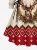 Plus Size 3D Knit Christmas Tree Elk Zig Zag Print Hooded Lace Up A Line Dress -  
