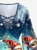 Plus Size Christmas Tree Elk Snowflake Ombre Print Lattice Long Sleeves T-shirt -  