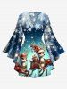 Plus Size Christmas Tree Elk Snowflake Ombre Print Lattice Long Sleeves T-shirt -  