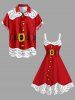 Plus Size Christmas Santa Claus Costume Print Buttons Pocket Shirt For Men -  