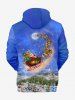 Plus Size Christmas Tree Santa Claus Elk Sled Galaxy Print Drawstring Pockets Hoodie For Men - Bleu Ciel 8XL