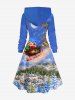 Robe à capuche grande taille avec imprimé galaxie, sapin de Noël, Père Noël et traîneau, lacets et cordon de serrage - Bleu Ciel 3X