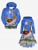 Robe à capuche grande taille avec imprimé galaxie, sapin de Noël, Père Noël et traîneau, lacets et cordon de serrage - Bleu Ciel 3X