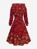 Plus Size Christmas Snowflake Tie Dye Print Lace Up Drawstring Hoodie Dress -  
