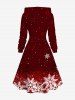 Plus Size Christmas Snowflake Ombre Print Lace Up Drawstring Hoodie Dress -  