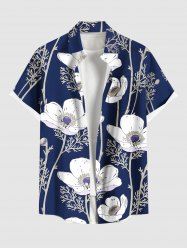 Plus Size Flowers Leaf Print Buttons Pocket Hawaii Shirt For Men -  
