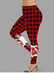 Plus Size Christmas Hat Plaid Snowflake Print Leggings -  