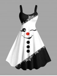 Robe débardeur grande taille à imprimé colorblock bonhomme de neige et flocons de neige pour Noël - Noir L