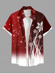 Plus Size Christmas Snowflake Ombre Colorblock Glitter 3D Print Buttons Pocket Shirt For Men -  