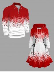 Ensemble assorti grande taille à imprimé flocons de neige de Noël pour couples - Rouge 