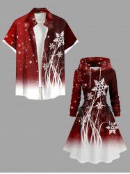 Christmas Snowflake Ombre Colorblock Glitter 3D Print Plus Size Matching Outfit For Couples -  