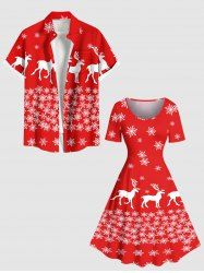 Christmas Elk Snowflake Print Plus Size Matching Outfit For Couples -  