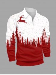 Polo grande taille pour homme, imprimé colorblock sapin de Noël et élan - Rouge L