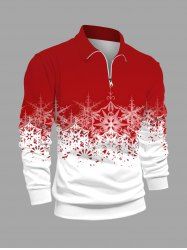 Polo à fermeture éclair grande taille pour homme, imprimé flocons de neige de Noël colorblock, motif flocons de neige. - Rouge 3XL