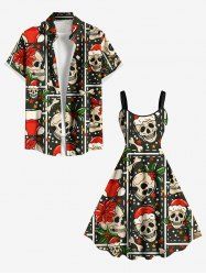 Christmas Hat Skull Holly Print Plus Size Matching Outfit For Couples -  