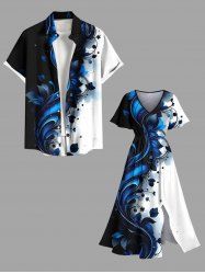 Flower Leaf Contrast Print Plus Size Matching Hawaii Beach Outfit For Couples -  