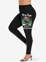 Leggings grande taille à imprimé sapin de Noël, chat et lettres - Noir M