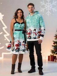 Christmas Santa Claus Snowflake Snowman Print Plus Size Matching Outfit For Couples -  