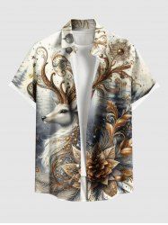 Chemise à boutons pour homme, grande taille, motif floral vintage, sapin de Noël et boule d'élans - Bronze 6XL