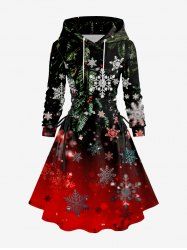 Robe trapèze à capuche et lacets imprimé ombré flocons de neige grande taille - Noir L