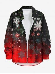 Plus Size Christmas Snowflake Dip Dye Ombre Print Button Long Sleeves Shirt For Men -  