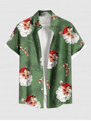 Chemise à poches boutonnées grande taille pour homme, imprimée Père Noël, branches de bonbons et bonbons. - Vert 6XL